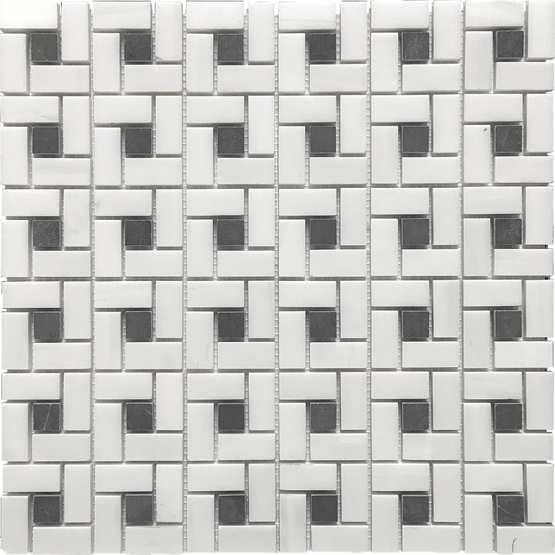 Glacier White & Mount Grey Plain Pinwheel Polished with Honed Dot Mosaic