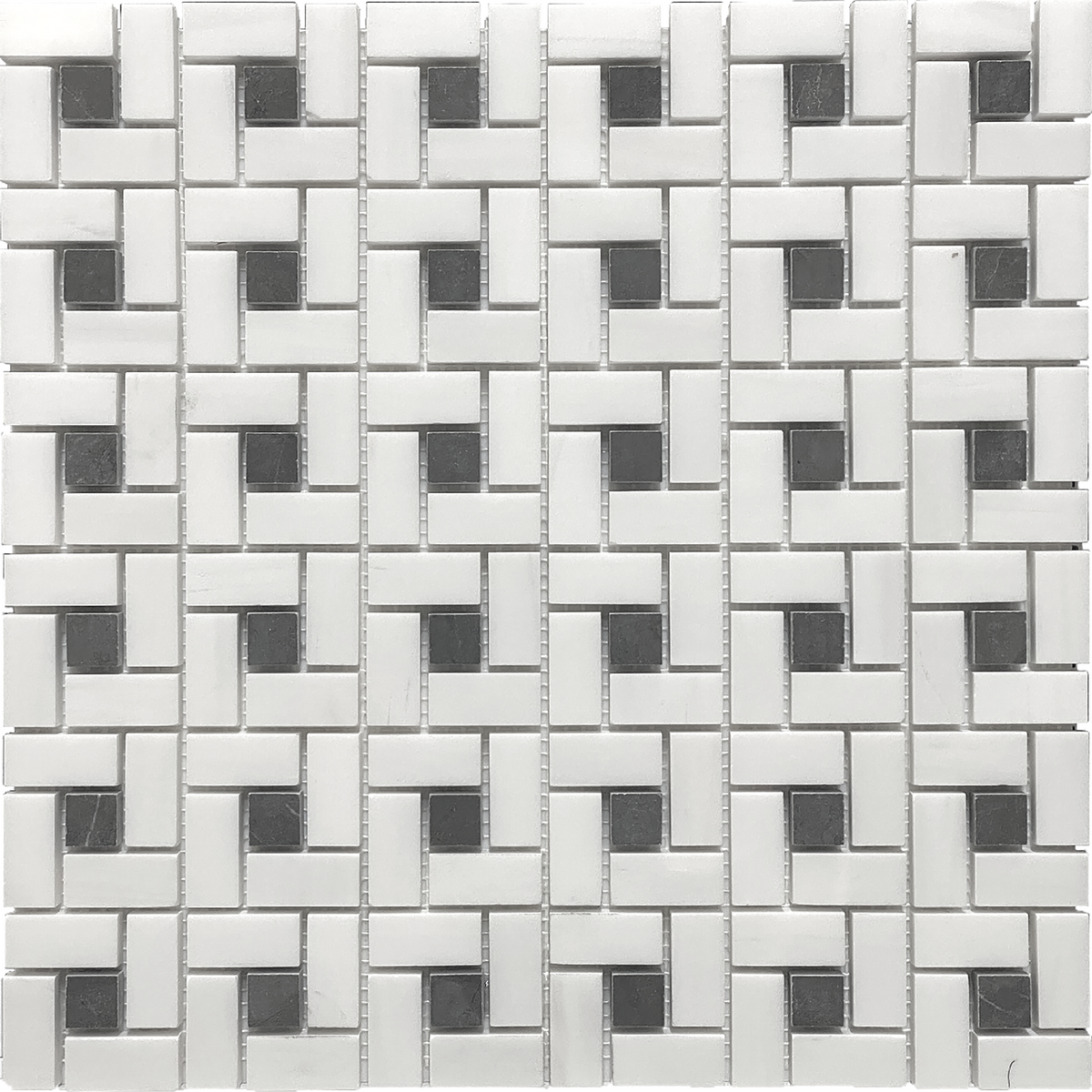 Glacier White &amp; Mount Grey Plain Pinwheel Polished with Honed Dot Mosaic 